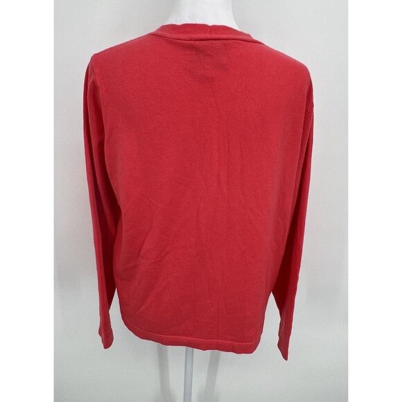 Liv Milano Coral Pink Cardigan Sweater Size M V Neck Flower Embellished Soft - Picture 2 of 13